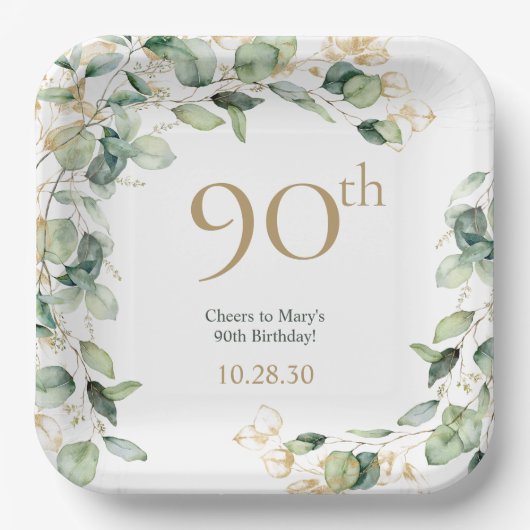 ユーカリ 90歳の誕生日 ペーパープレート (正面)
