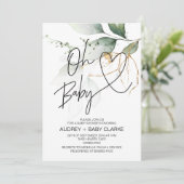 ユーカリ Oh Baby 現代の男の子 女の子 ベビーシャワー 招待状 (スタンド正面)