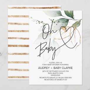 ユーカリ Oh Baby 現代の男の子 女の子 ベビーシャワー 招待状