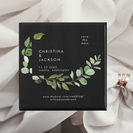 ユーカリB/W結婚スクエア日付を保存 マグネット