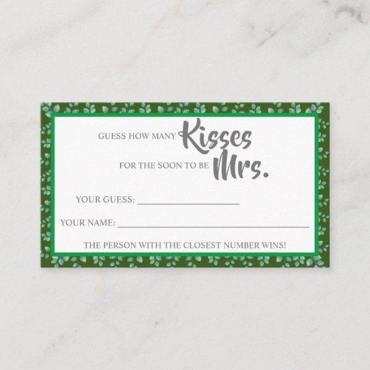 ユーカリMrs. ShowerGameカードのためのキスの数 プレイスカード (正面)