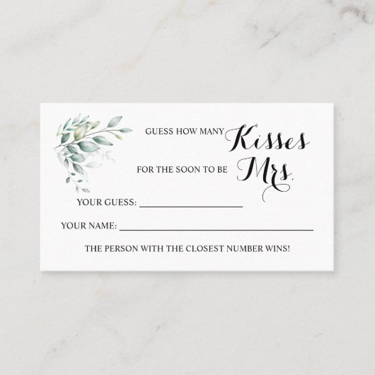 ユーカリMrs. ShowerGameカードのためのキスの数 プレイスカード (正面)