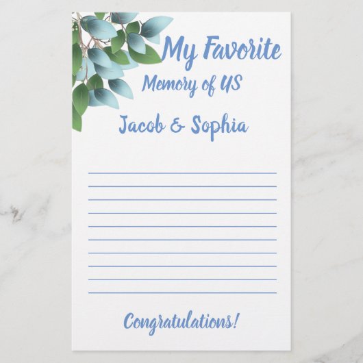 ユーカリMYメモリブライダルシャワーゲームカード チラシ (正面)