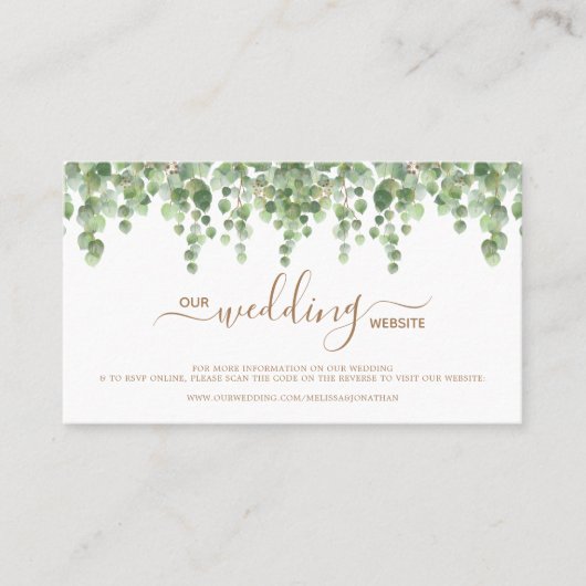 ユーカリQRコード結婚のウェブサイトRSVPカード 名刺 (正面)