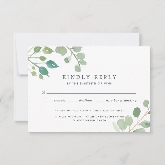 ユーカリRSVPカードと食事の選択 出欠カード (正面)