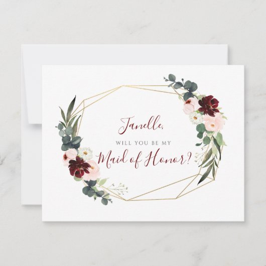 ユーカ素朴リ赤面DIY Be Myメイド・オブ・オーナー(花嫁付き添い人) 招待状 (正面)