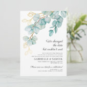ユーカ結婚リお祝いティール（緑がかった色）と金ゴールド 案内状 (スタンド正面)
