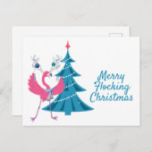 ユークリスマス フラミンゴ トナカイ ホリデー グリーティング ポストカード (正面/裏面)