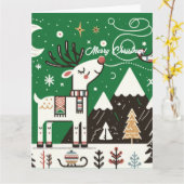 ユークリッド北欧トナカイのパターン カード (黄色い花)