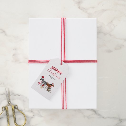 ユークリ・かわいいクリスマス動物 サンタ帽 ライト ギフトタグ (より糸付き)