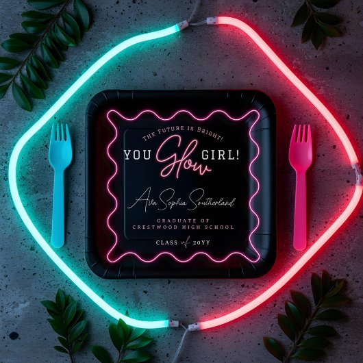 ユーグローガールレトロウェーブピンクネオン卒業 ペーパープレート