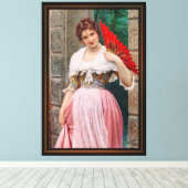 ユーゲン・フォン・ブラスの赤い扇子を持った若い女性 キャンバスプリント (インサイチュ (ウッドフロア))