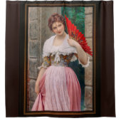 ユーゲン・フォン・ブラスの赤い扇子を持った若い女性 シャワーカーテン (正面)