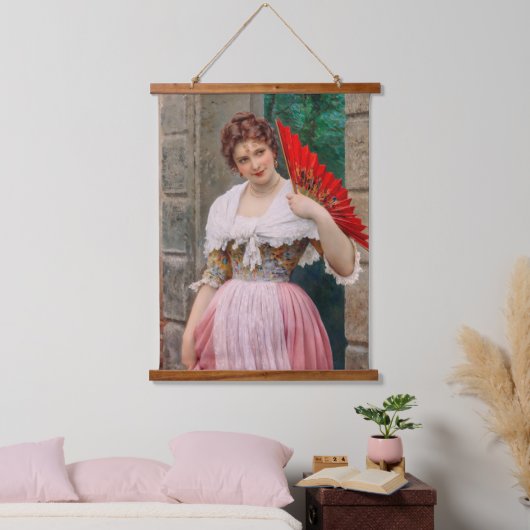 ユーゲン・フォン・ブラスの赤い扇子を持った若い女性 吊り下げ型タペストリー (寝室)