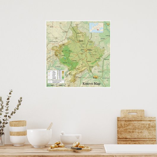 ユーゴスラビアのセルビア国コソボの地図 ポスター (キッチン)