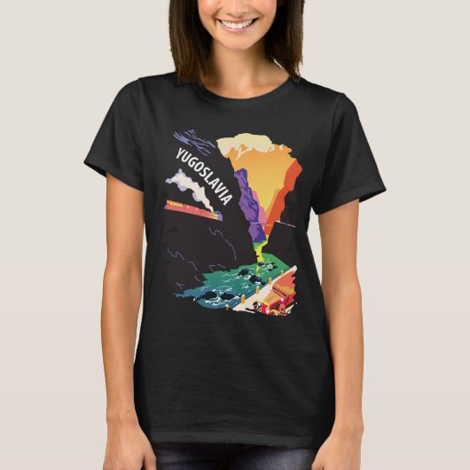 ユーゴスラビアの鉄道旅行地図 レトロ ブラック Tシャツ (正面)