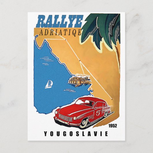ユーゴスラビア、アドリア海ラリー、クラシック車、ヴィンテージ ポストカード (正面)