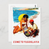 ユーゴスラビア、フルーツセラーとビーチ上の女性 ポストカード (正面/裏面)