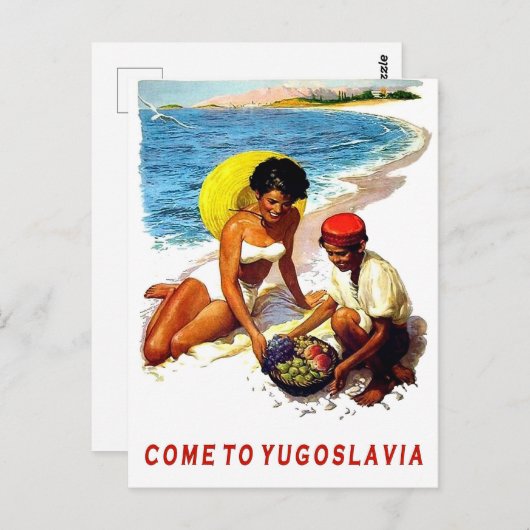 ユーゴスラビア、フルーツセラーとビーチ上の女性 ポストカード (正面/裏面)