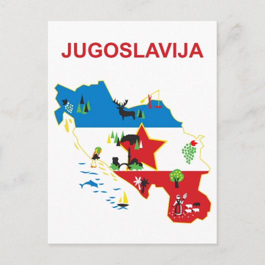 ユーゴスラビア、観光客マップ、ヴィンテージ旅行 ポストカード (正面)