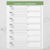 ユーザー名とノートのフライを使用した基本的なパスワードトラッカー チラシ (正面)