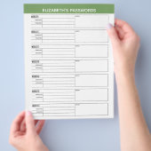 ユーザー名とノートのフライを使用した基本的なパスワードトラッカー チラシ (手)