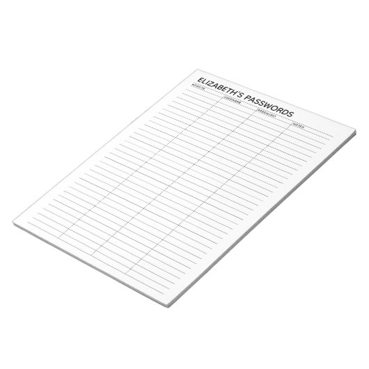 ユーザー名とメモ付きの基本的なパスワードトラッカー ノートパッド (アングル)