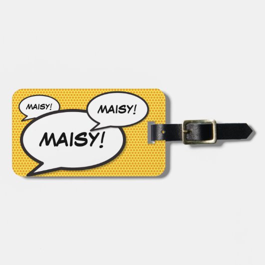 ユーザー名の音声認識バブルおもしろいレトロ漫画ブック ラゲッジタグ (正面横)