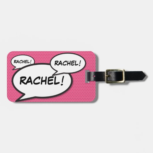 ユーザー名の音声認識バブルおもしろいレトロ漫画ブック ラゲッジタグ (正面横)