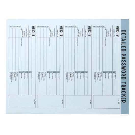 ユーザー名を使用した基本的なパスワードトラッカー ノートパッド (正面)