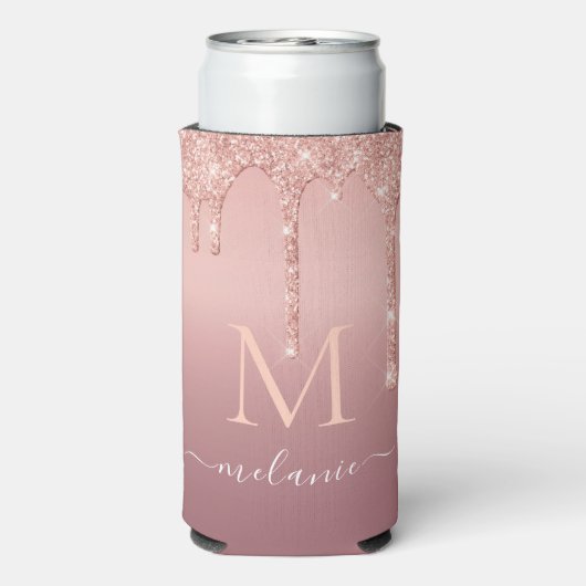 ユーザー名文字クーラーボックスバラ金ゴールド赤面グリッター スリム缶クーラー (Seltzer裏面)