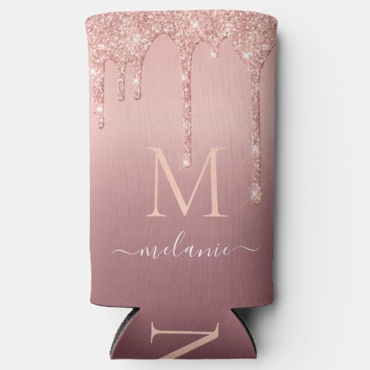 ユーザー名文字クーラーボックスバラ金ゴールド赤面グリッター スリム缶クーラー (正面)