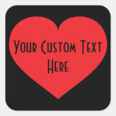ユーザー設定のテキストの赤いハート スクエアシール (正面)