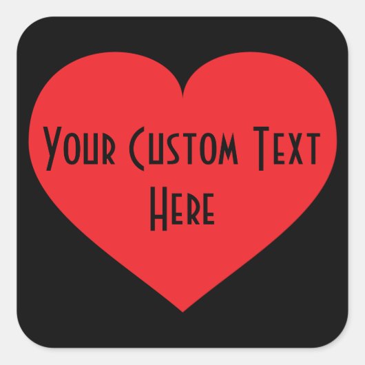ユーザー設定のテキストの赤いハート スクエアシール (正面)