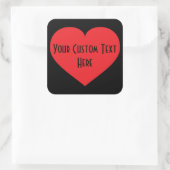 ユーザー設定のテキストの赤いハート スクエアシール (バッグ)