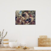 ユージェーヌデラクロワジライオン狩り ポスター (キッチン)