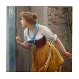 ユージン・ド・ブラー( Eugene de Blaas)による「盗み聞きする女性」 タイル
