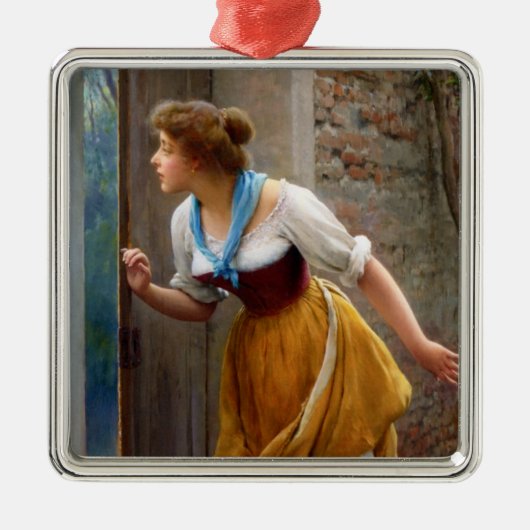 ユージン・ド・ブラー( Eugene de Blaas)による「盗み聞きする女性」 メタルオーナメント (正面)