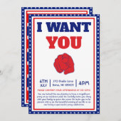 ユージーン・シェーファーの「I Want You」ポスターにインスパイアされた、楽しい4th of 招待状 (正面/裏面)