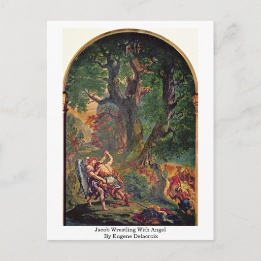 ユージーン・ド・ラクロワの「天使と格闘するヤコブ」 ポストカード (正面)