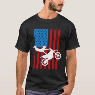 ユースオートバイアメリカ国旗ダートバイクレーシングキッズギ Tシャツ