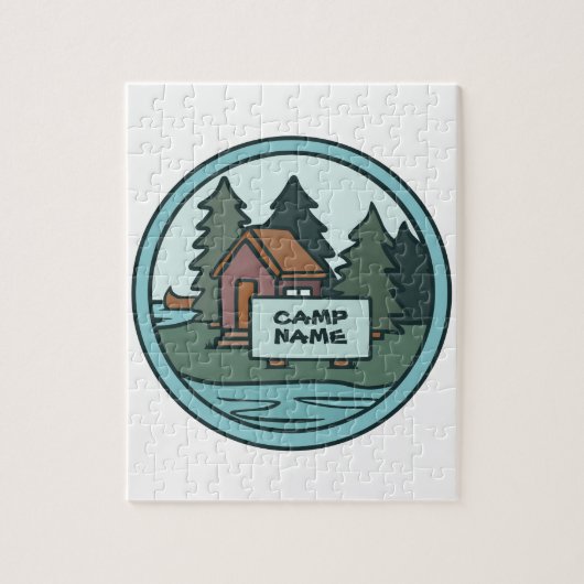 ユースサマーキャンプ島キャビンカスタムと看板 ジグソーパズル (縦)