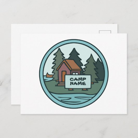 ユースサマーキャンプ島キャビンカスタムと看板 ポストカード (正面/裏面)