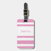 ユースパーソナライズされたキャンプピンクストライプ ラゲッジタグ (正面縦)
