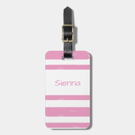 ユースパーソナライズされたキャンプピンクストライプ ラゲッジタグ (正面縦)