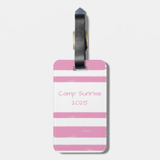 ユースパーソナライズされたキャンプピンクストライプ ラゲッジタグ (裏面縦)