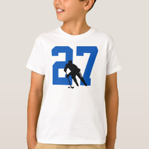 ユースパーソナライズされたホッケー選手のナンバーブルー Tシャツ