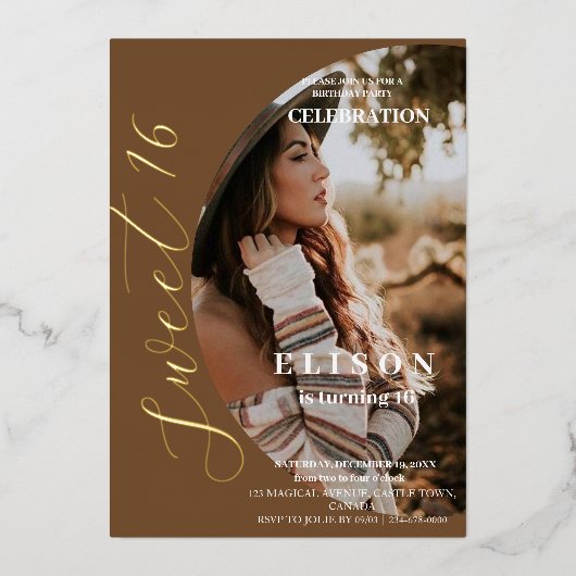 ユースモダン2フォトスクリプト甘い16テラコッタ 箔招待状 (正面)