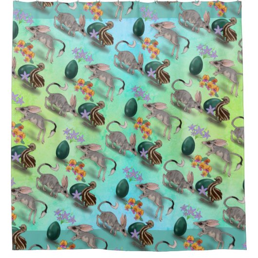 ユースラーリア・イースター・ビルビーとEmu&Egg シャワーカーテン (正面)