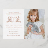 ユーチャリスト第一聖体拝領写真バラ金ゴールド 箔招待状 (正面)